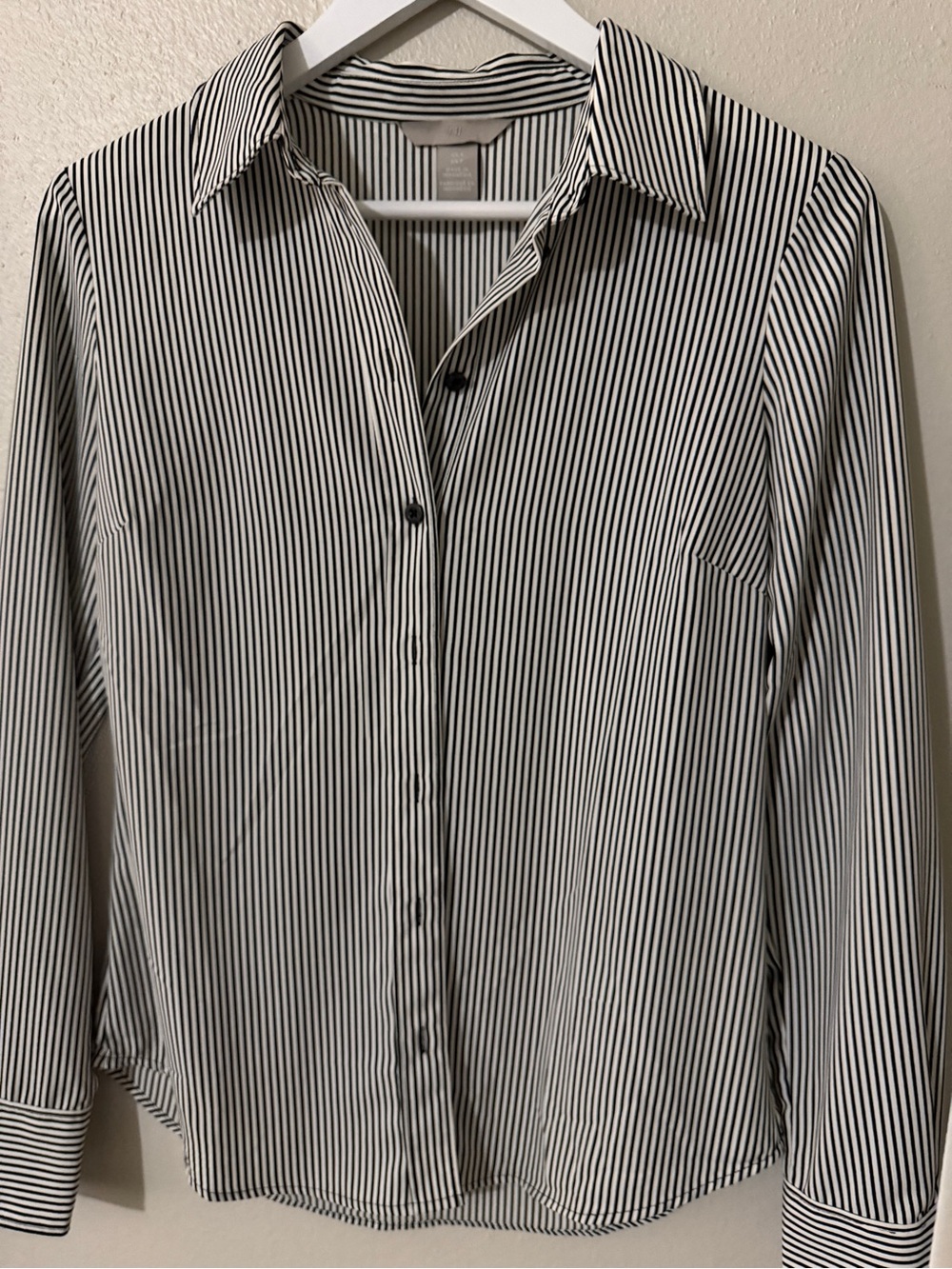 H&M Women’s Black and White Striped Dress Shirt